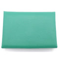 Hermes Calvi Duo Epsom Leather Mint Card Case Green Silver