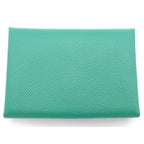 Hermes Calvi Duo Epsom Leather Mint Card Case Green Silver