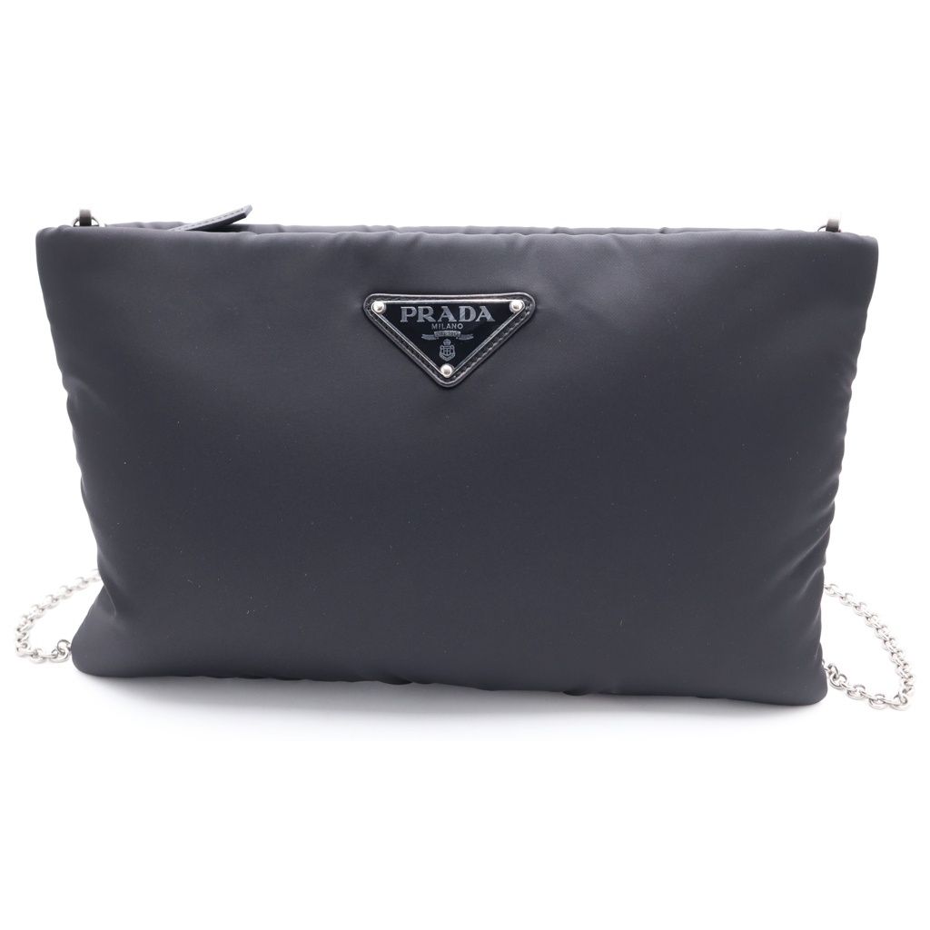 Prada Nylon Chain Shoulder Bag Silver Black