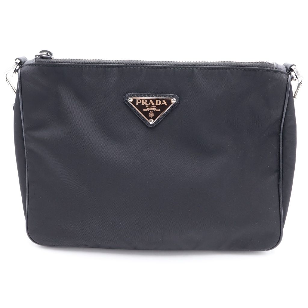 Prada Re-Nylon Shoulder Bag Nylon Triangle Logo Pouch With Shoulder Black