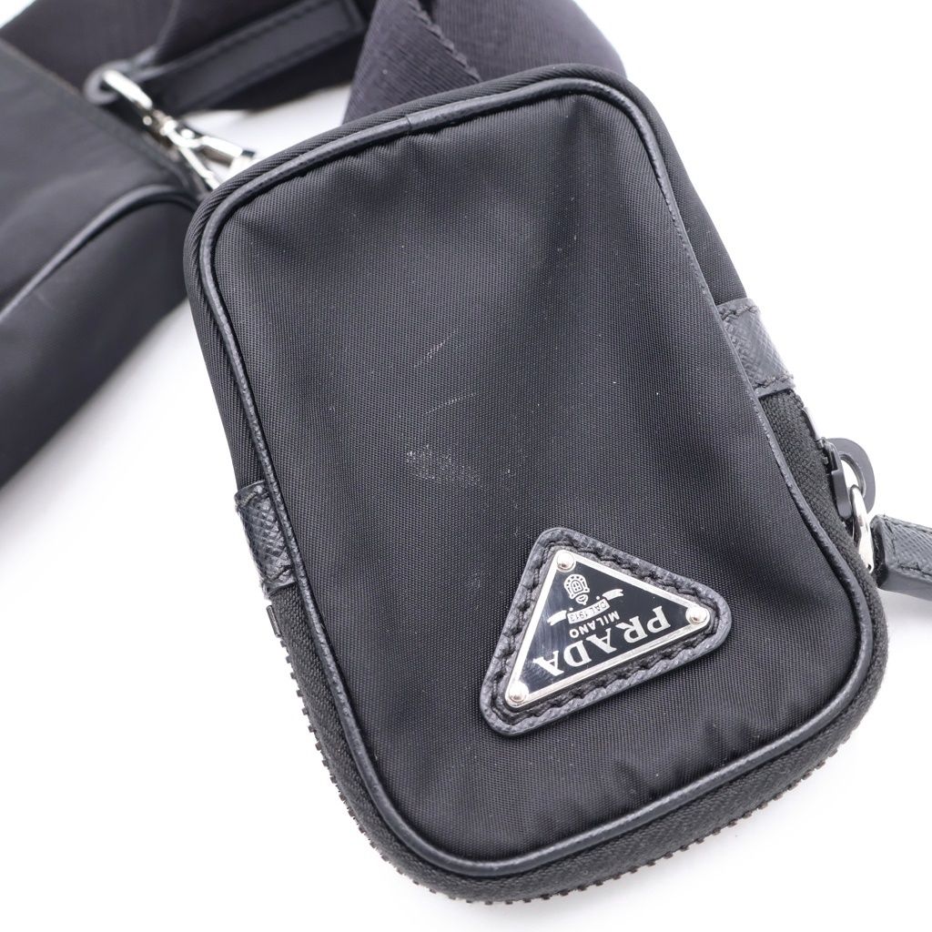 Prada Re-Nylon Shoulder Bag Nylon Triangle Logo Pouch With Shoulder Black — view 6