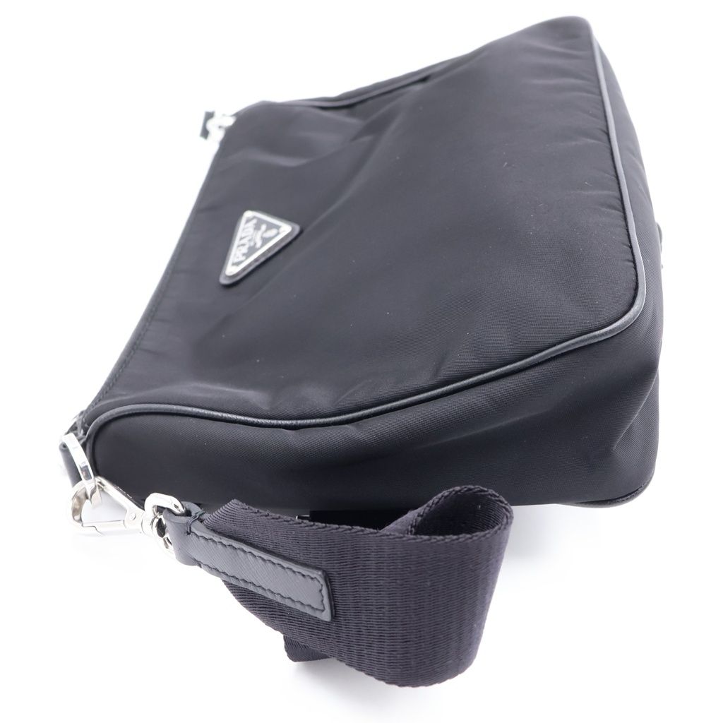 Prada Re-Nylon Shoulder Bag Nylon Triangle Logo Pouch With Shoulder Black — view 3