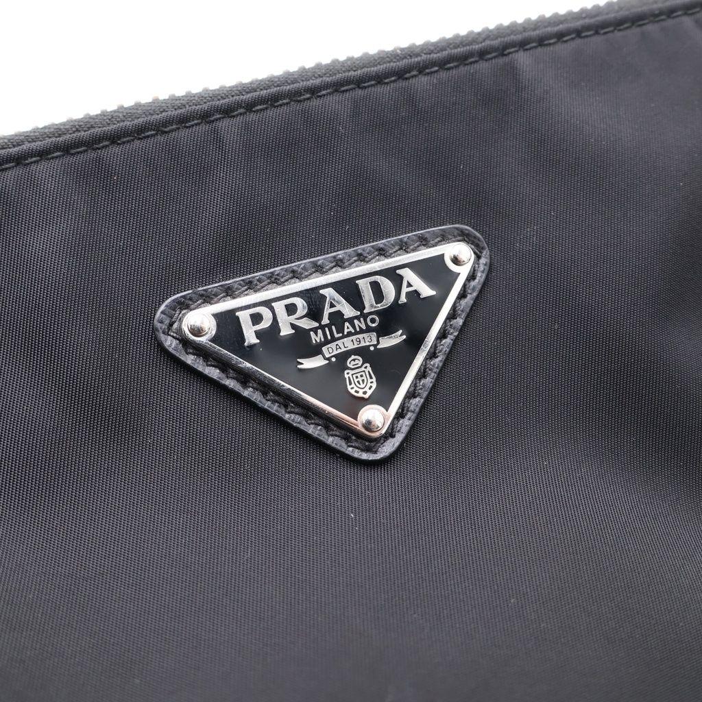 Prada Re-Nylon Shoulder Bag Nylon Triangle Logo Pouch With Shoulder Black — view 7