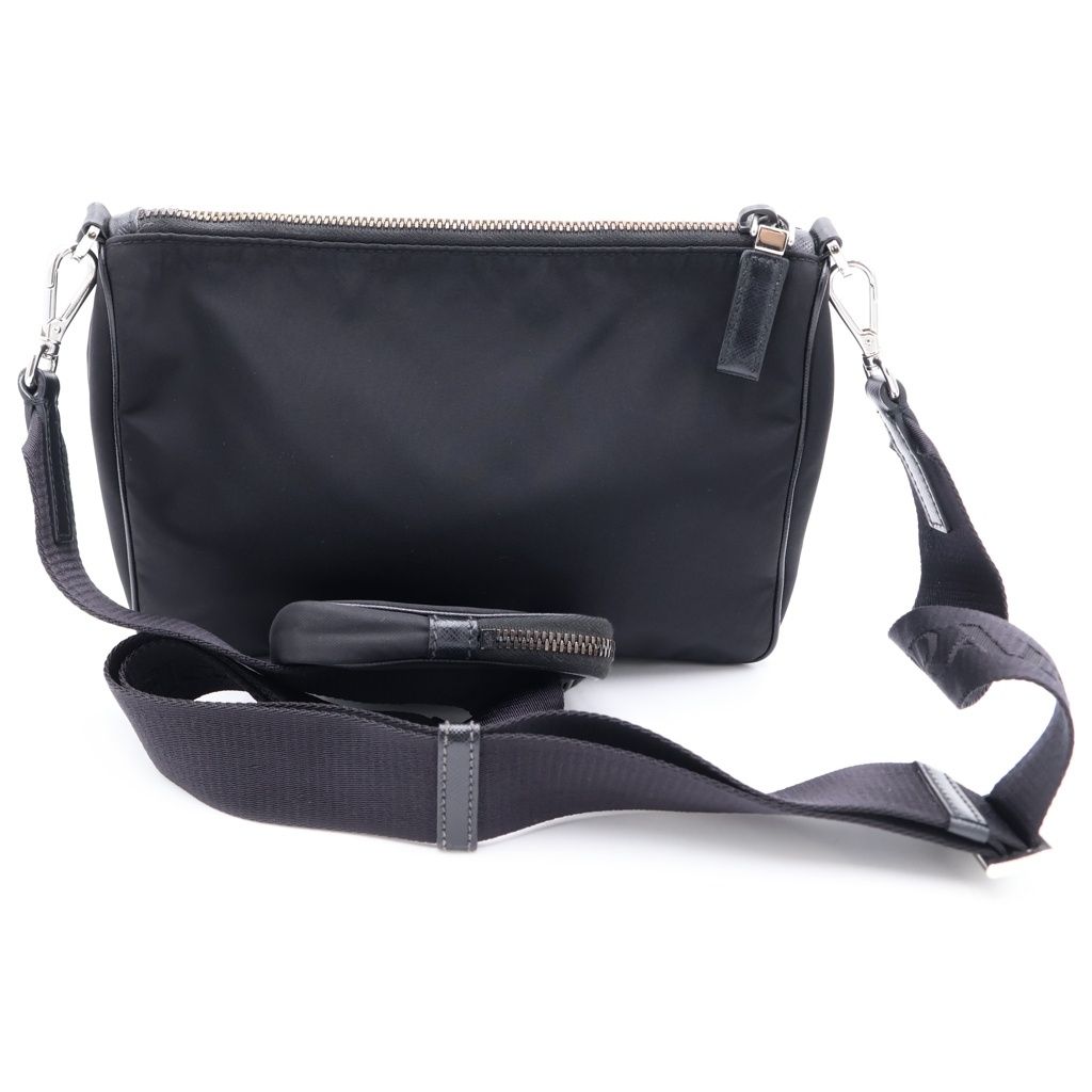 Prada Re-Nylon Shoulder Bag Nylon Triangle Logo Pouch With Shoulder Black — view 2