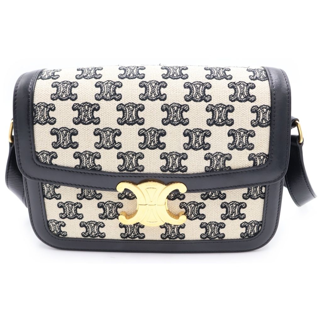 Celine Teen Triomphe Tee Canvas Shoulder Bag Gold Black