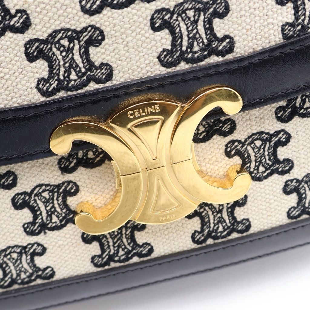 Celine Teen Triomphe Tee Canvas Shoulder Bag Gold Black — view 6