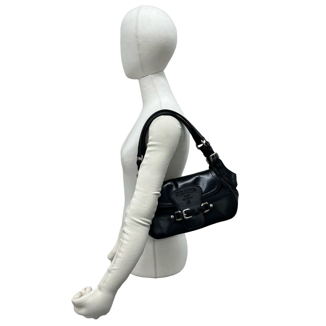 Prada Leather Tessuto One Shoulder Bag Mini Black — view 2