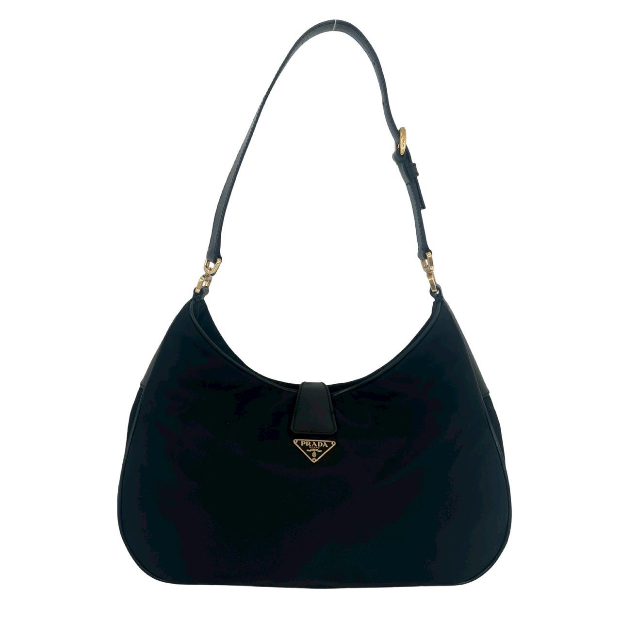 Prada Logo Tessuto Nylon Leather Shoulder Bag Black — view 3