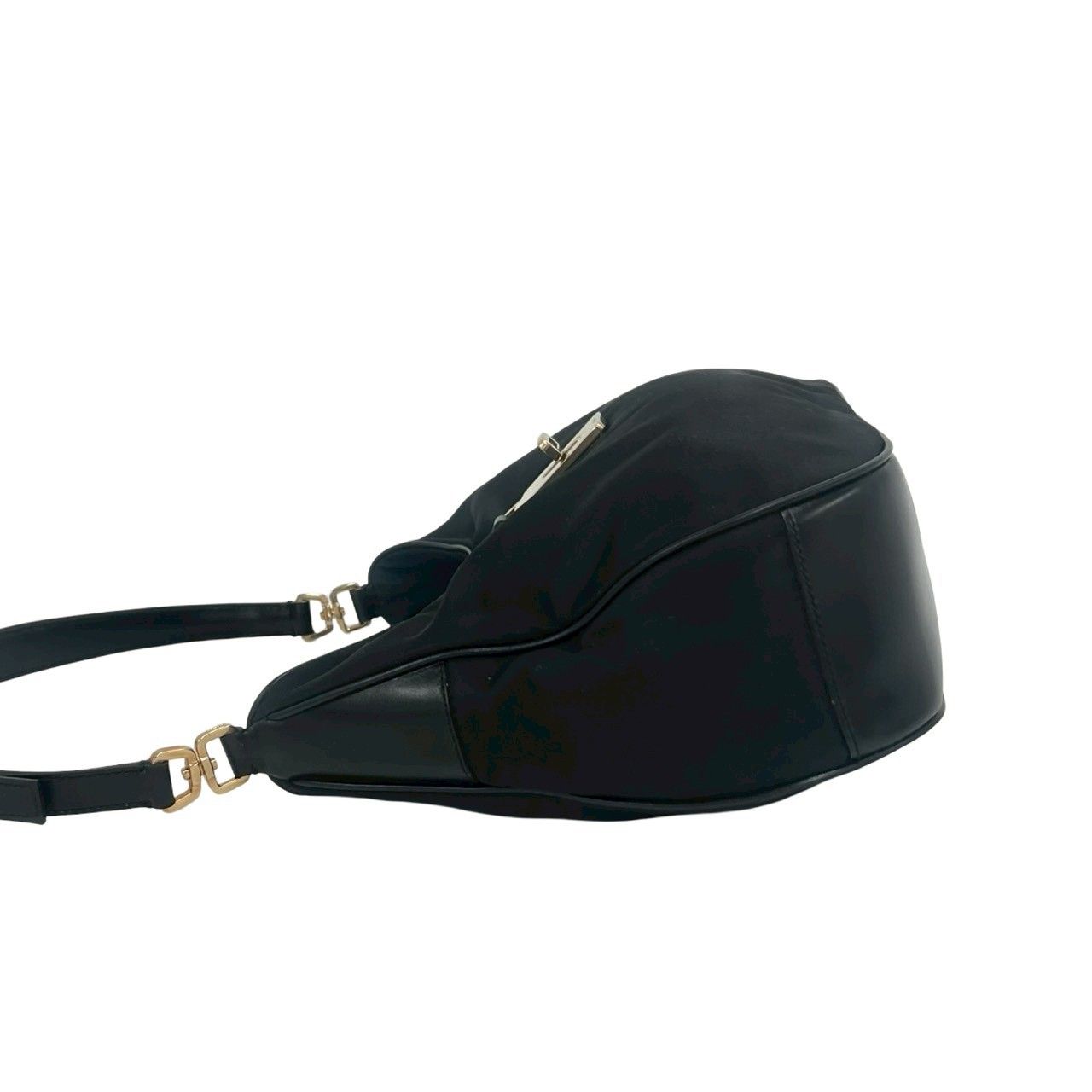 Prada Logo Tessuto Nylon Leather Shoulder Bag Black — view 5