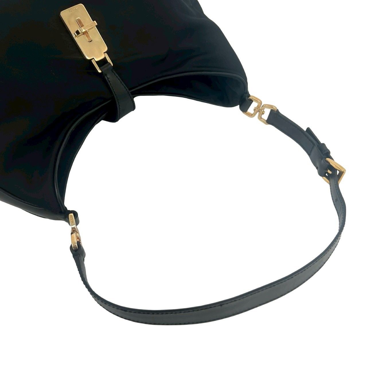 Prada Logo Tessuto Nylon Leather Shoulder Bag Black — view 4