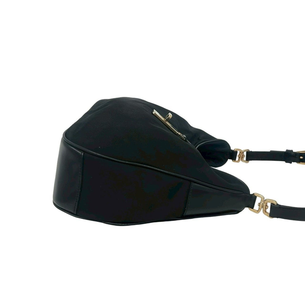 Prada Logo Tessuto Nylon Leather Shoulder Bag Black — view 6