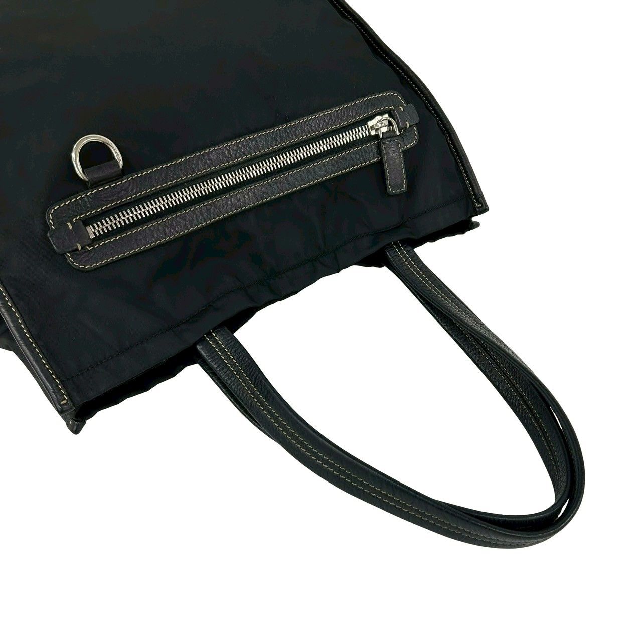 Prada Tessuto Nylon Leather Tote Black — view 4