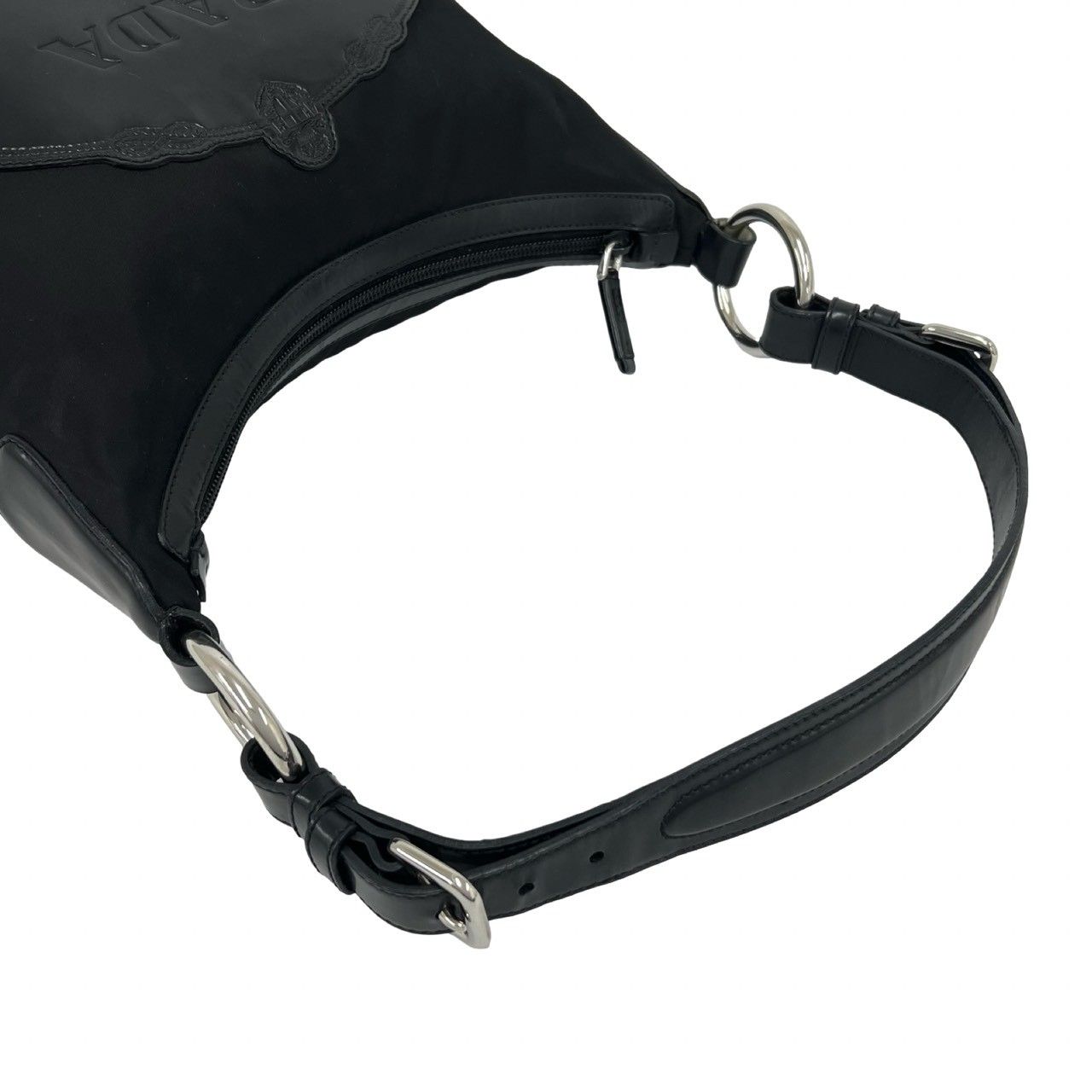 Prada Log Nylon Leather Shoulder Bag Tote Black — view 4
