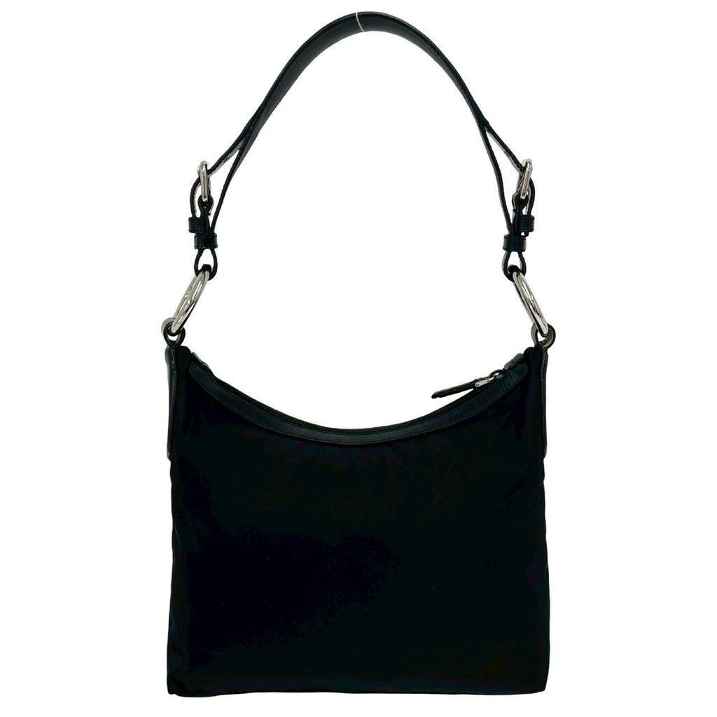 Prada Log Nylon Leather Shoulder Bag Tote Black — view 3