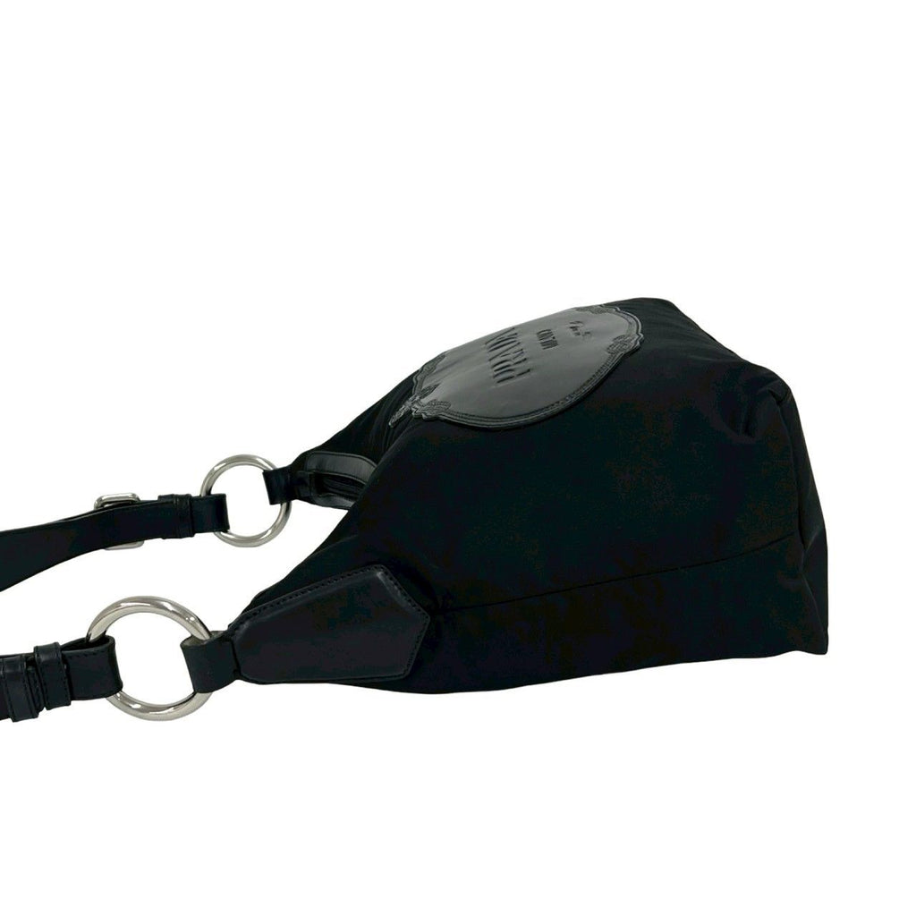 Prada Log Nylon Leather Shoulder Bag Tote Black — view 5