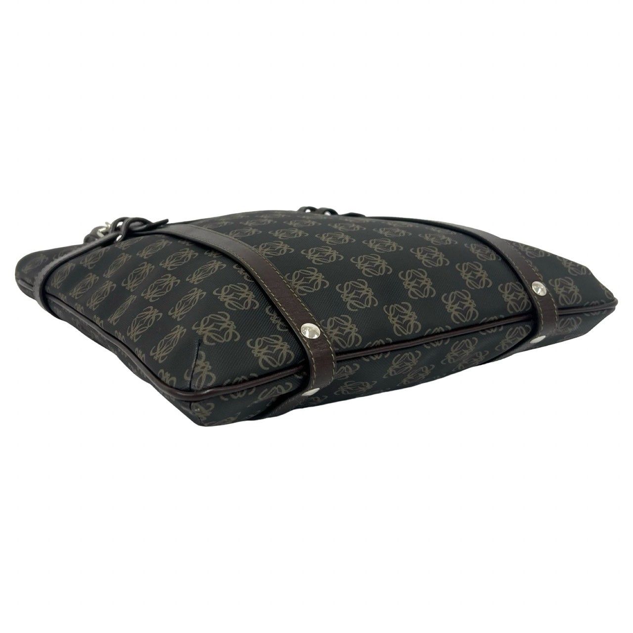 Loewe Repeat Anagram Pattern Logo Leather Tote Dark Gray Brown — view 7