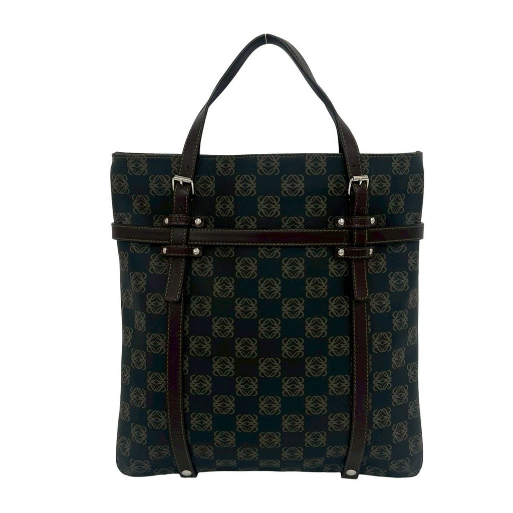 Loewe Repeat Anagram Pattern Logo Leather Tote Dark Gray Brown — view 3
