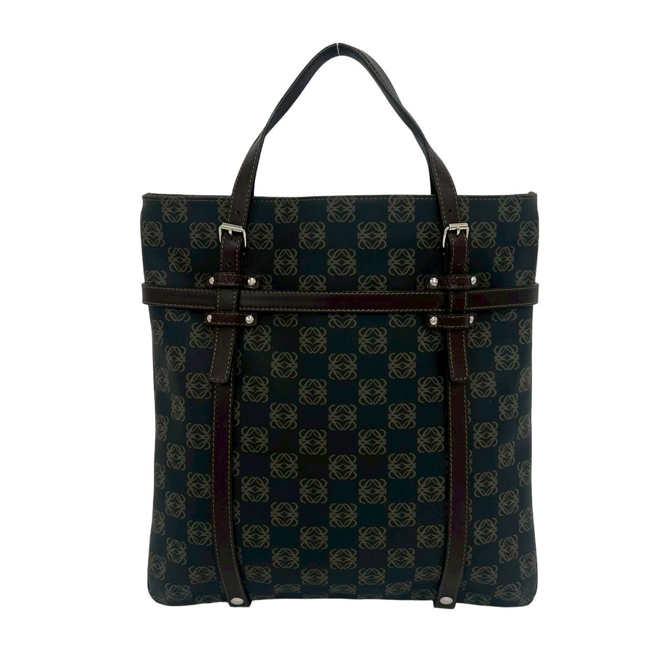Loewe Repeat Anagram Pattern Logo Leather Tote Dark Gray Brown — view 3
