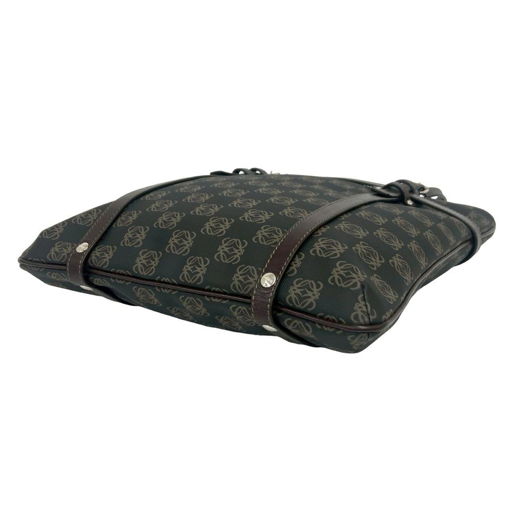 Loewe Repeat Anagram Pattern Logo Leather Tote Dark Gray Brown — view 8