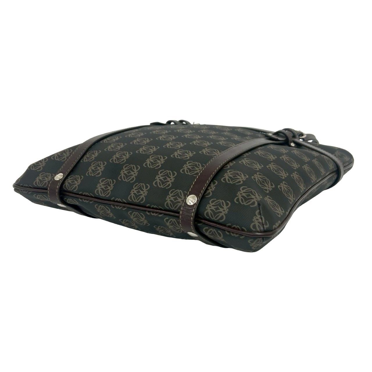 Loewe Repeat Anagram Pattern Logo Leather Tote Dark Gray Brown — view 8