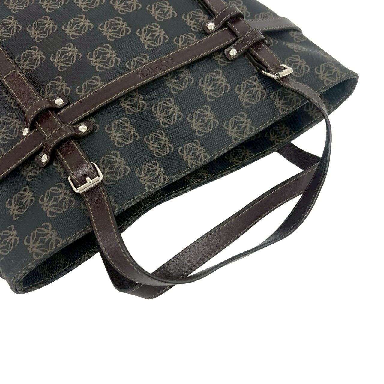 Loewe Repeat Anagram Pattern Logo Leather Tote Dark Gray Brown — view 4
