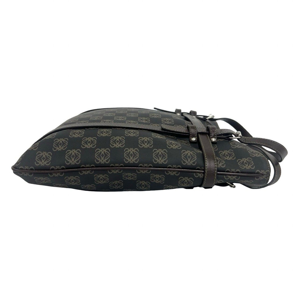 Loewe Repeat Anagram Pattern Logo Leather Tote Dark Gray Brown — view 6