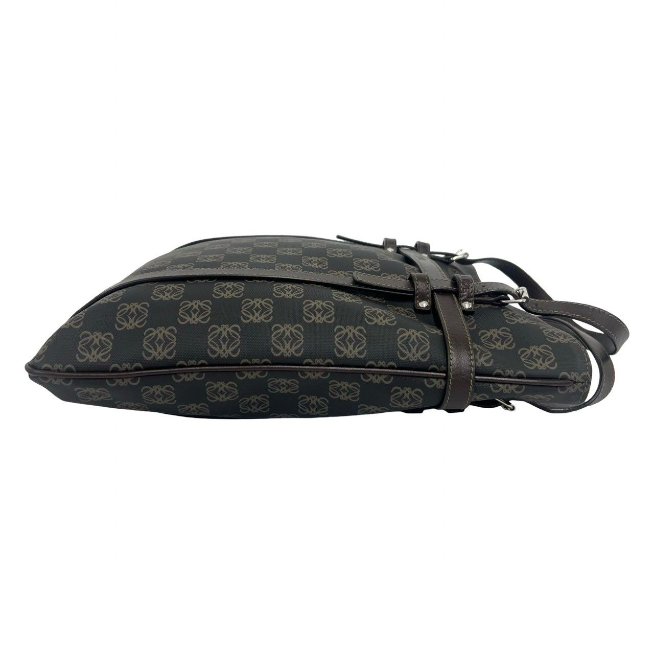 Loewe Repeat Anagram Pattern Logo Leather Tote Dark Gray Brown — view 6