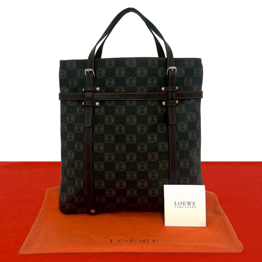 Loewe Repeat Anagram Pattern Logo Leather Tote Dark Gray Brown