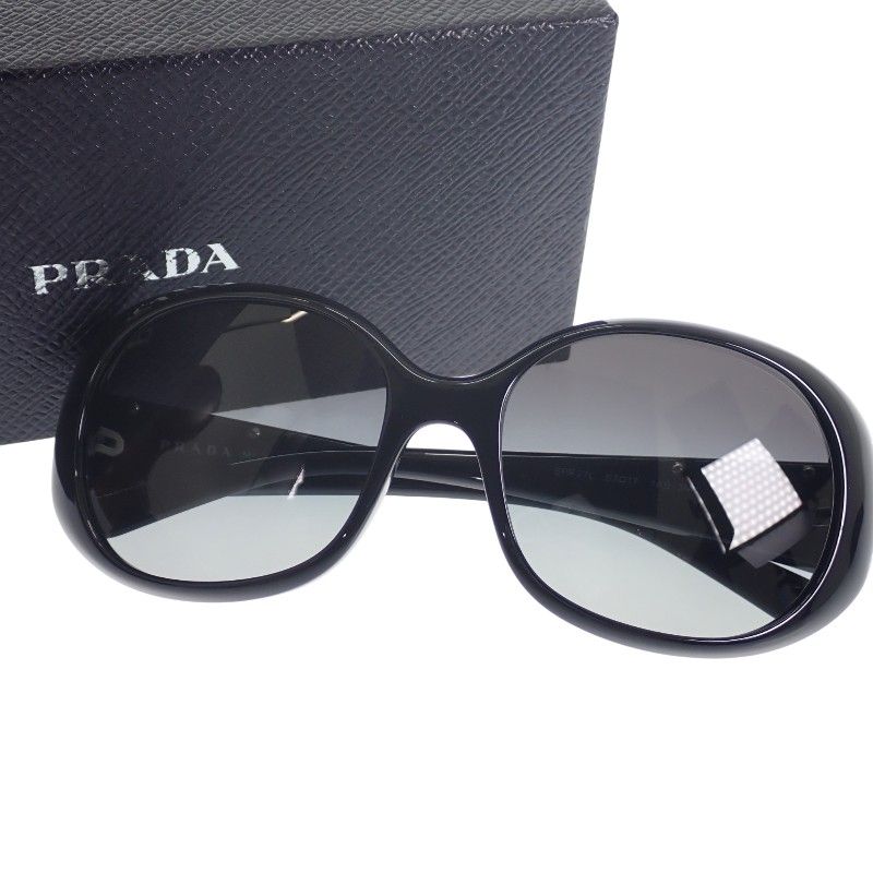 Prada Oval Triangle Logo Sunglasses Eyewear Metal Acetate Black Silver