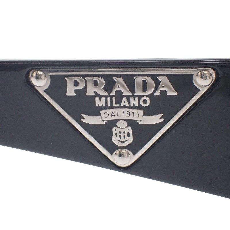 Prada Oval Triangle Logo Sunglasses Eyewear Metal Acetate Black Silver — view 8