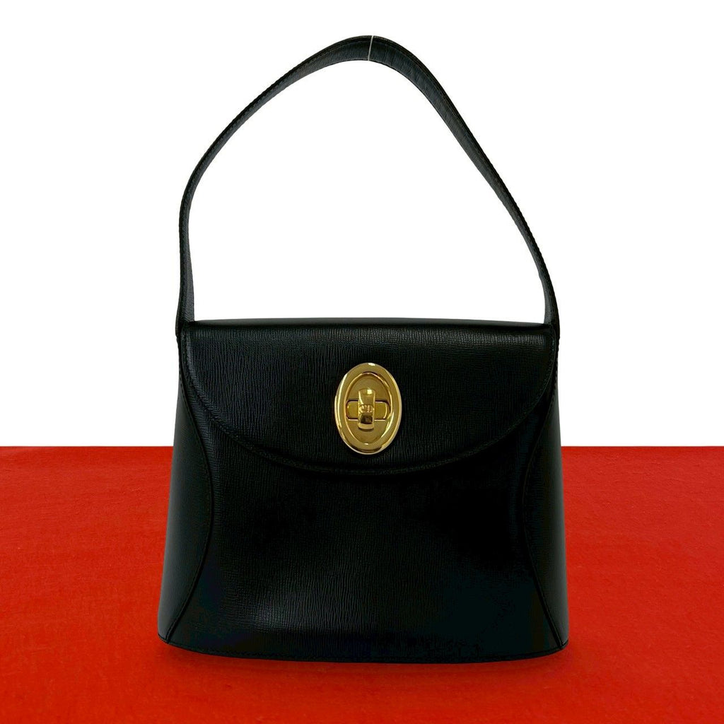 Dior Vintage CD Logo Leather Handbag Mini Tote Black