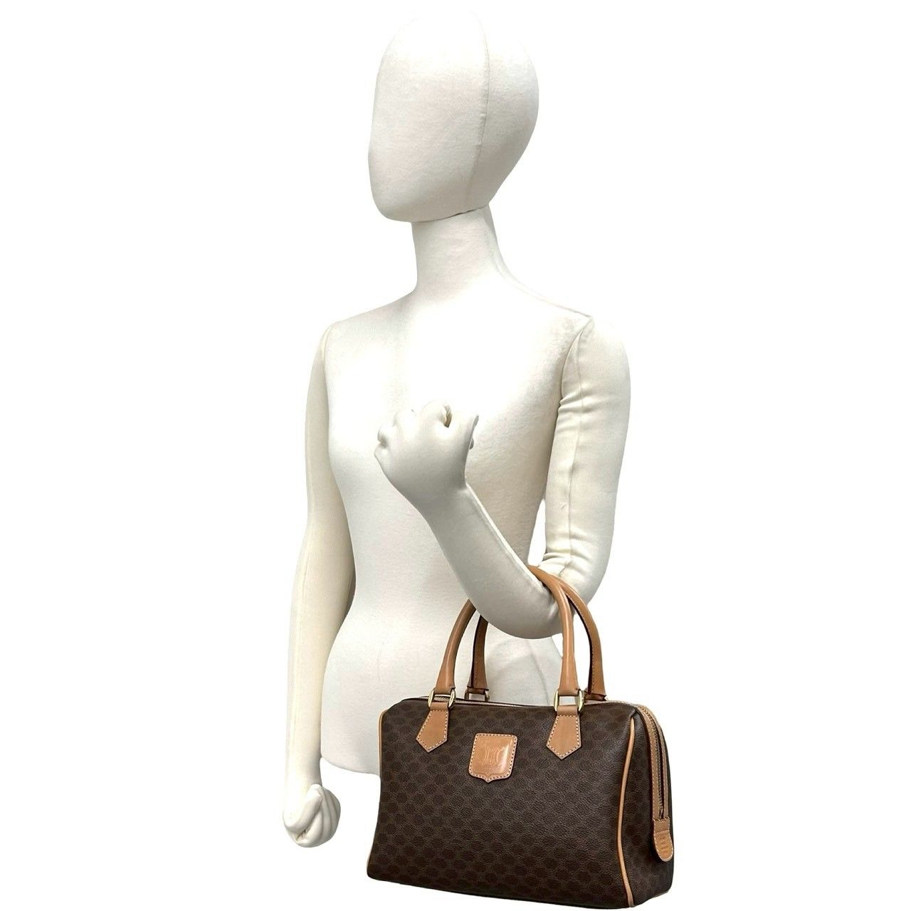 Celine Vintage Macadam Blason Logo Pattern Leather Mini Boston Bag Brown — view 2