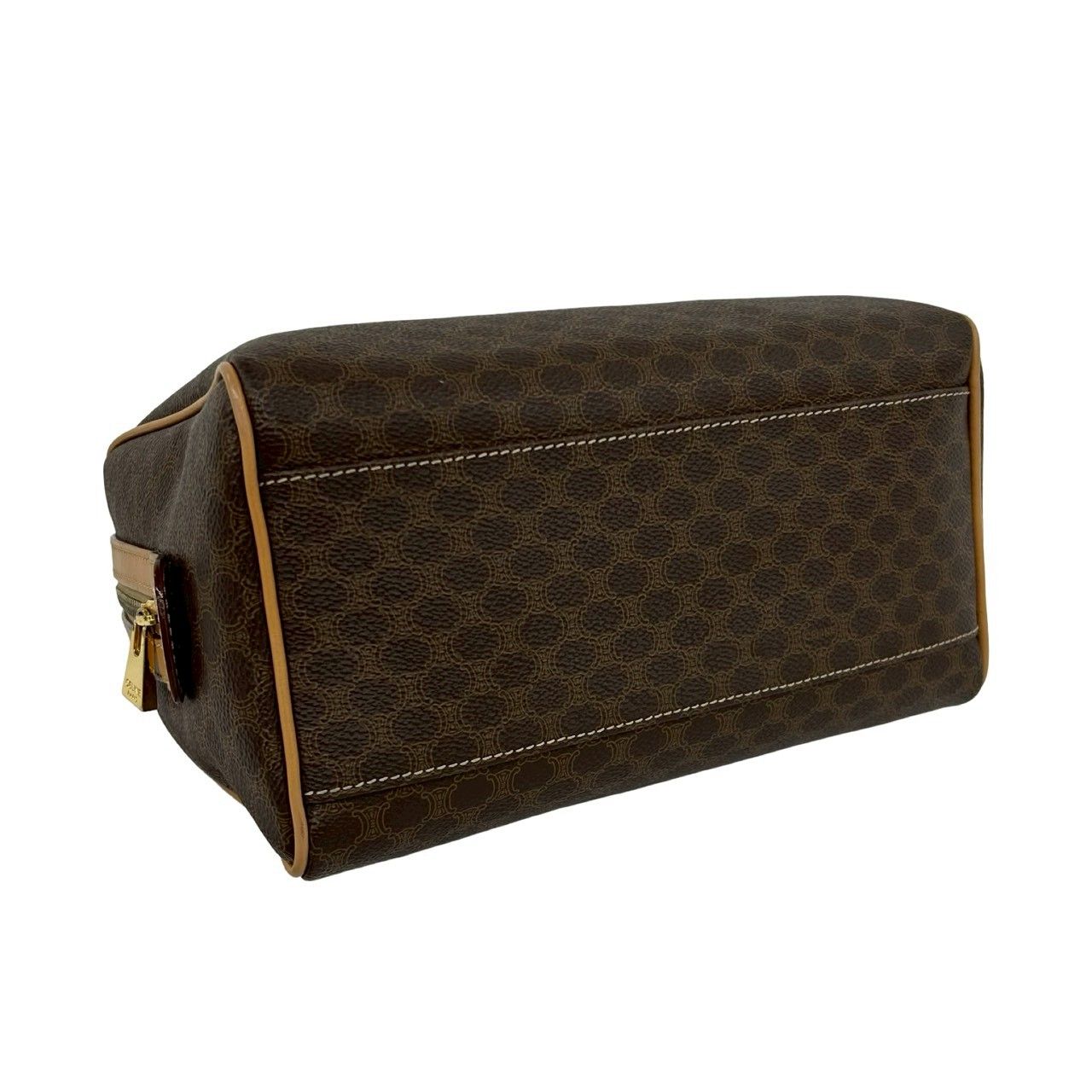 Celine Vintage Macadam Blason Logo Pattern Leather Mini Boston Bag Brown — view 7