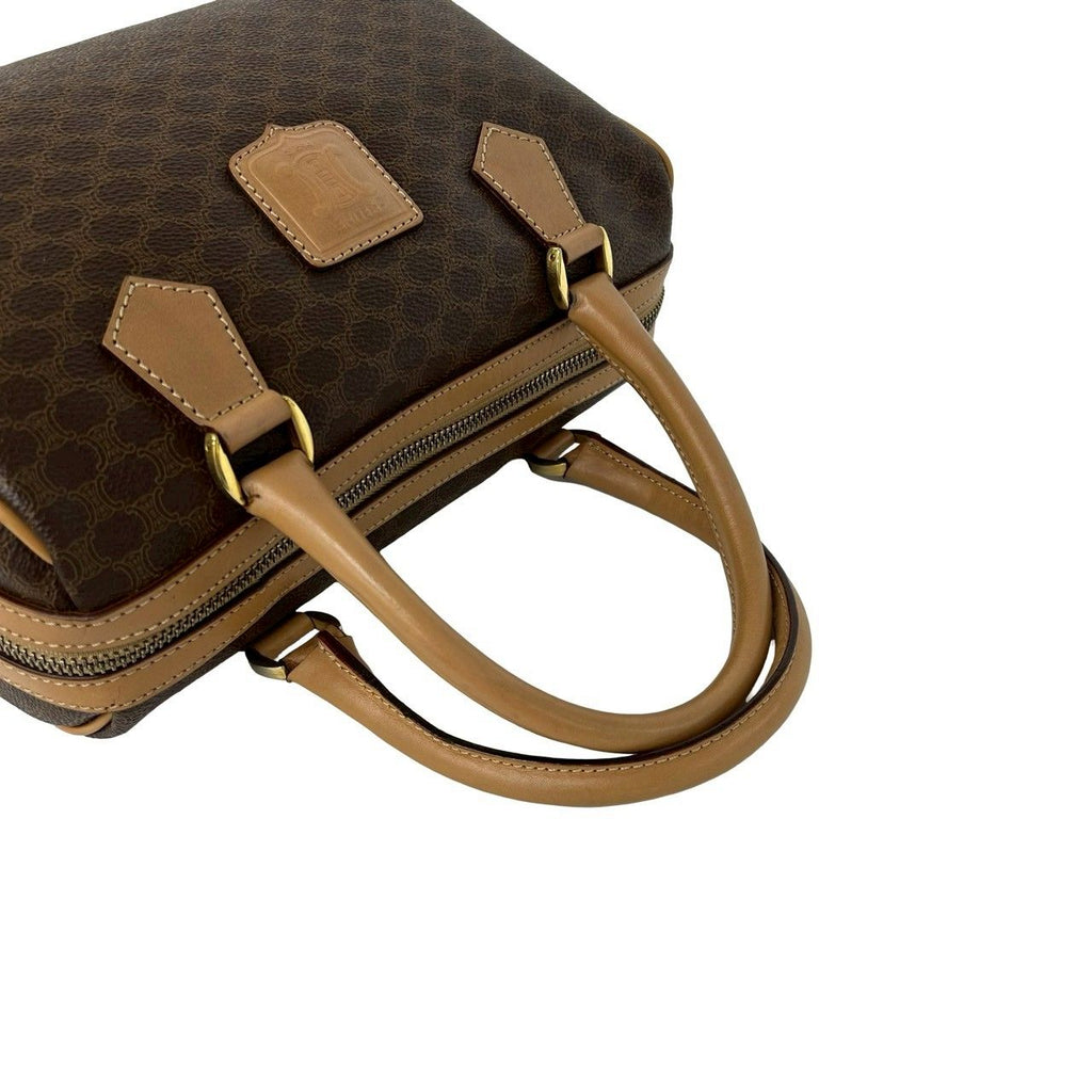 Celine Vintage Macadam Blason Logo Pattern Leather Mini Boston Bag Brown — view 4