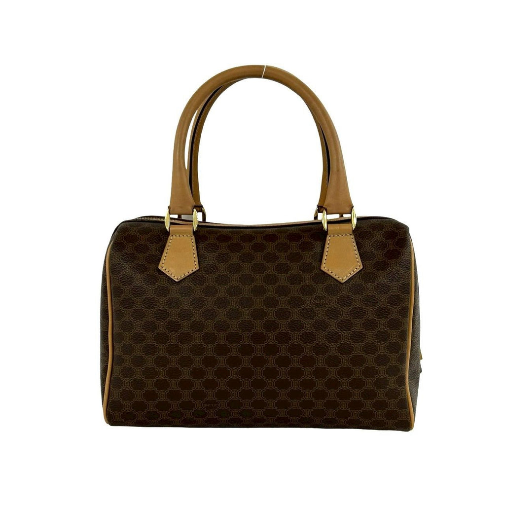 Celine Vintage Macadam Blason Logo Pattern Leather Mini Boston Bag Brown — view 3