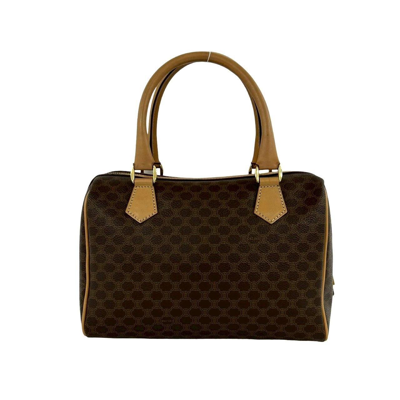 Celine Vintage Macadam Blason Logo Pattern Leather Mini Boston Bag Brown — view 3