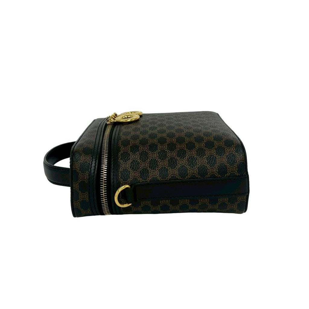 Celine Vintage Macadam Blason Triomphe Pattern Leather 2-Way Shoulder Bag Black — view 5