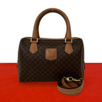 Celine Vintage Macadam Blason Triomphe Pattern Leather 2-Way Shoulder Bag Brown