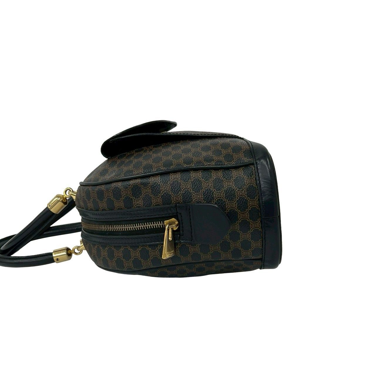 Celine Vintage Macadam Blason Logo Pattern Leather Mini Boston Bag Brown — view 5