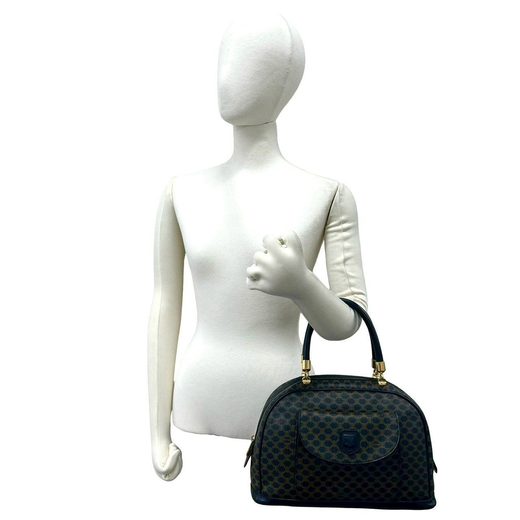 Celine Vintage Macadam Blason Logo Pattern Leather Mini Boston Bag Brown — view 2