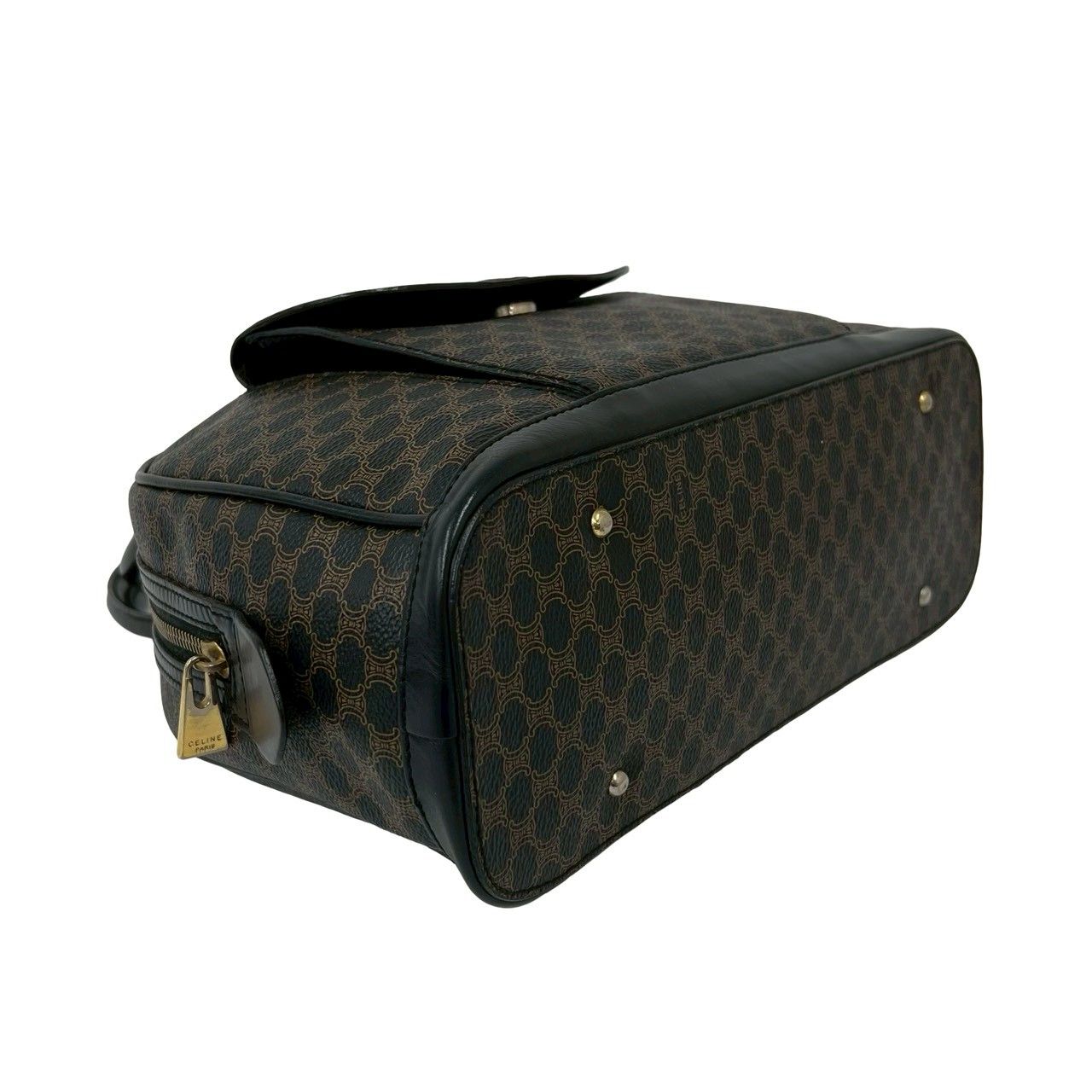 Celine Vintage Macadam Blason Logo Pattern Leather Mini Boston Bag Brown — view 7