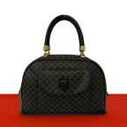 Celine Vintage Macadam Blason Logo Pattern Leather Mini Boston Bag Brown