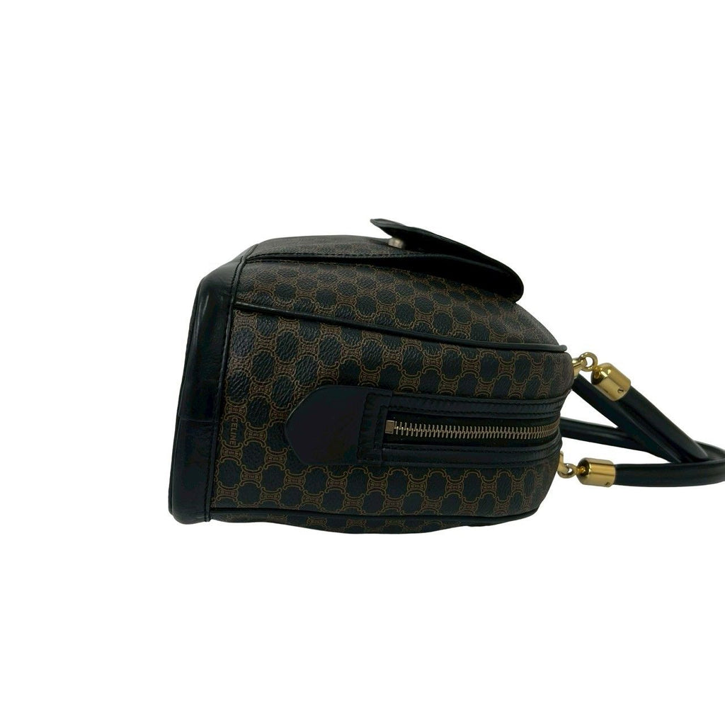 Celine Vintage Macadam Blason Logo Pattern Leather Mini Boston Bag Brown — view 6