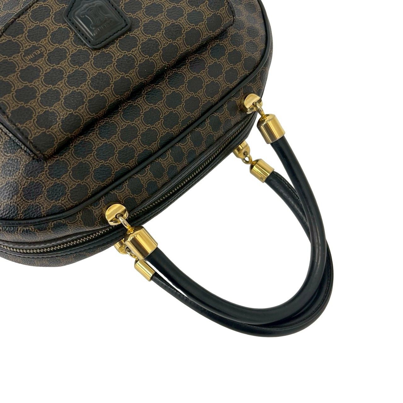 Celine Vintage Macadam Blason Logo Pattern Leather Mini Boston Bag Brown — view 4