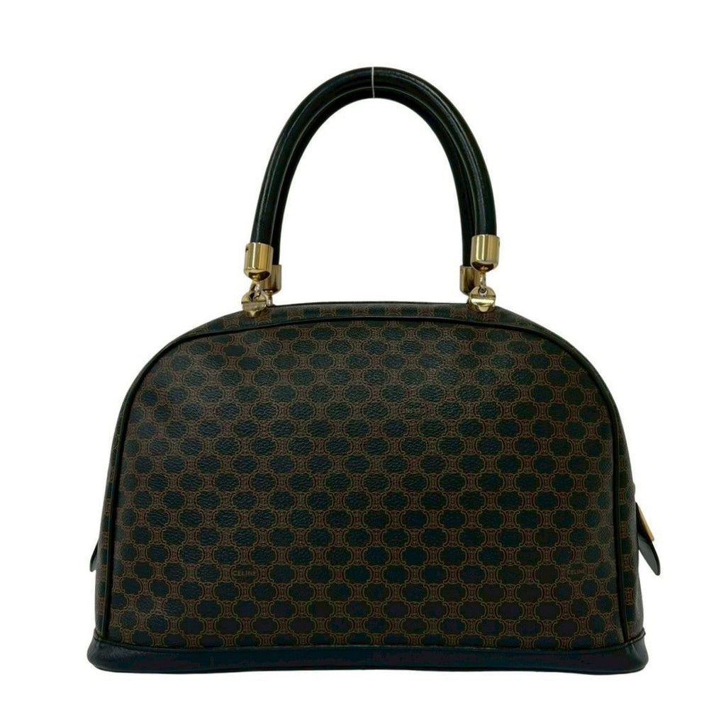 Celine Vintage Macadam Blason Logo Pattern Leather Mini Boston Bag Brown — view 3