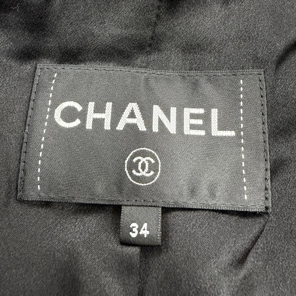 Chanel Cashmere Silk Blend CC Logo Button Chesterfield Black Navy 34 Jacket — view 7
