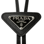Prada Saffiano Leather Triangle Logo Plate Bolo Tie Loop Tie Black — view 4
