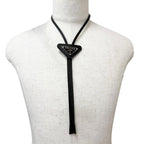 Prada Saffiano Leather Triangle Logo Plate Bolo Tie Loop Tie Black — view 2