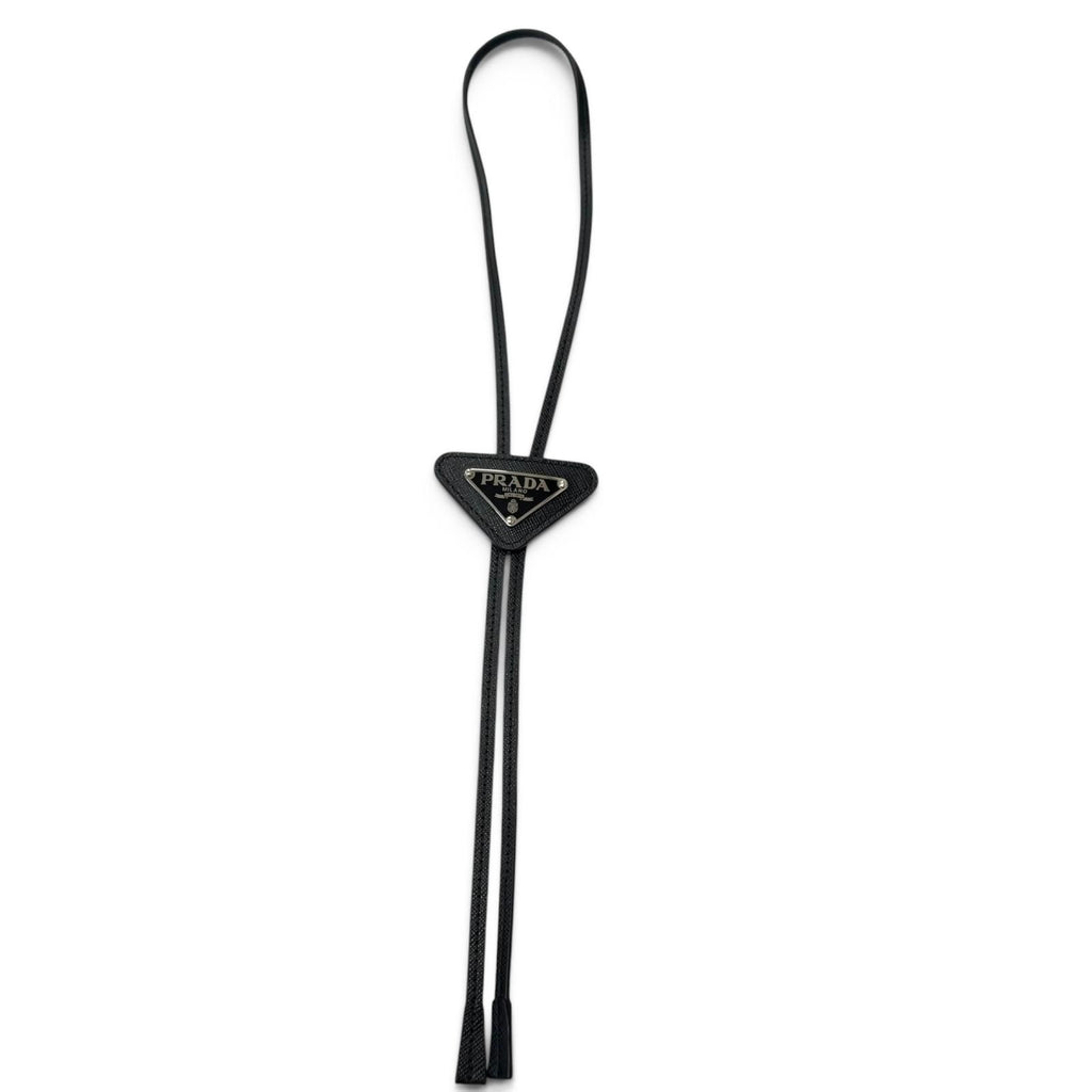 Prada Saffiano Leather Triangle Logo Plate Bolo Tie Loop Tie Black