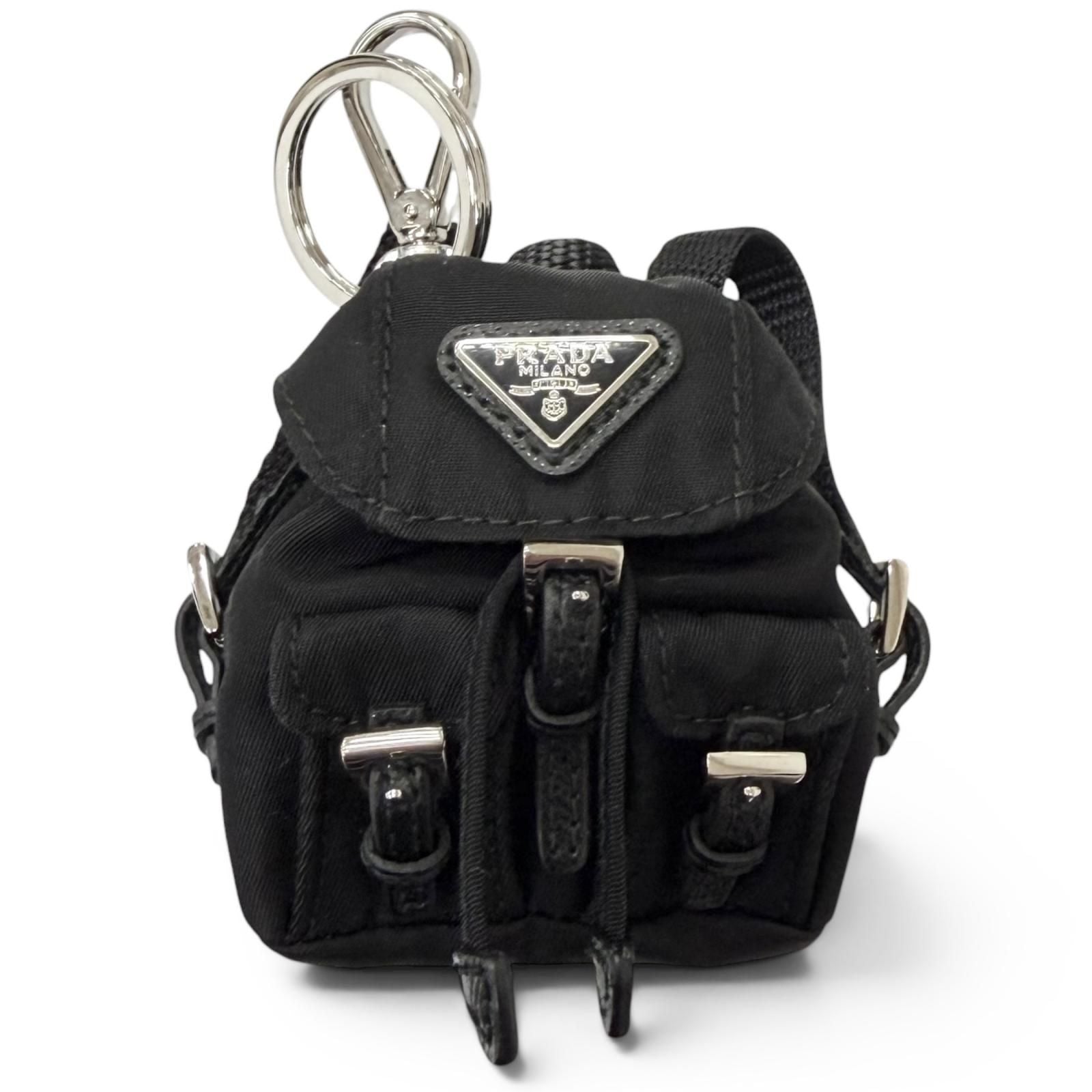 Prada Triangle Logo Backpack Motif Charm Strap Black Box Included